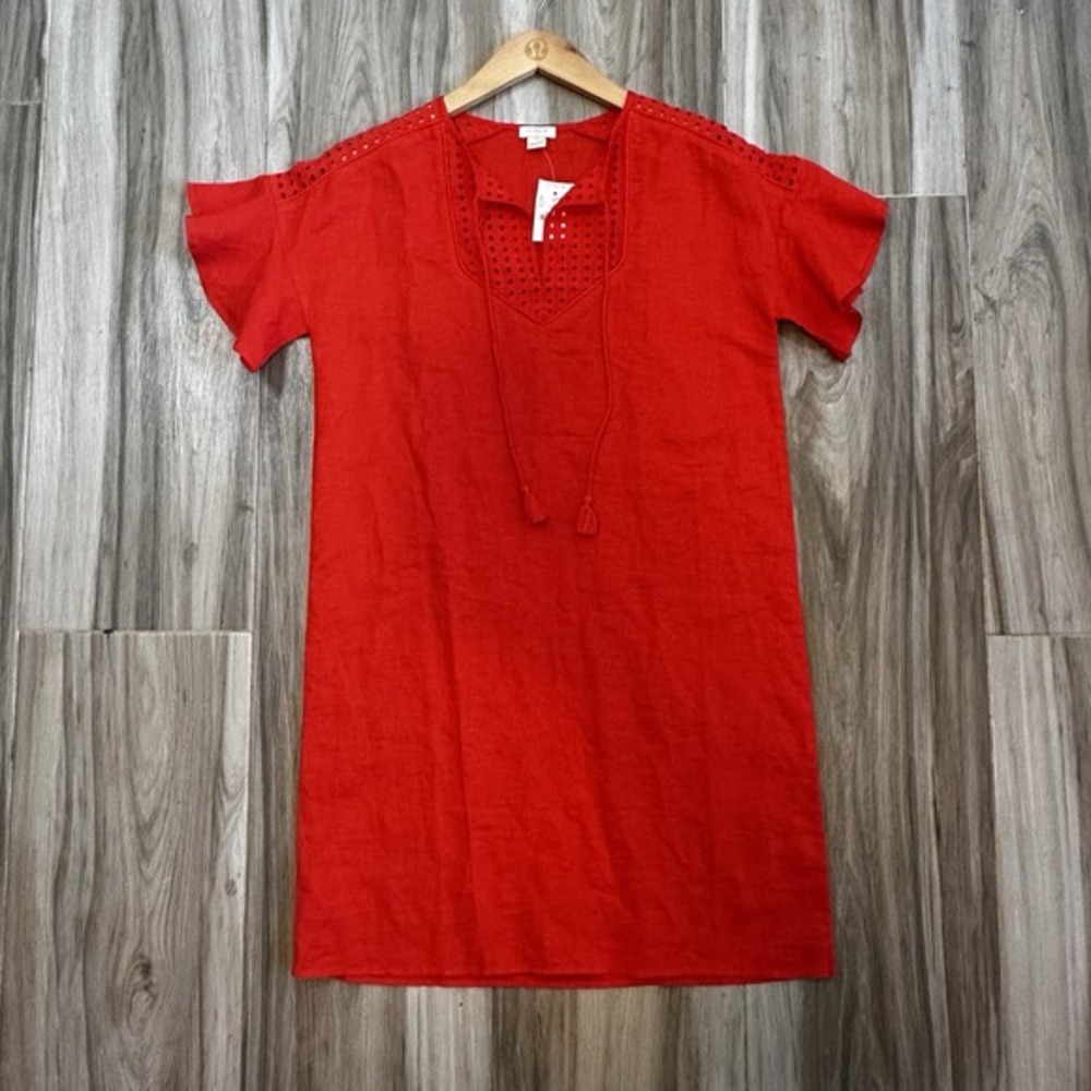 J Crew Factory‎ Cover Up XXS Red Eyelet Short Flutter Sleeve Swimsuit Boho Linen